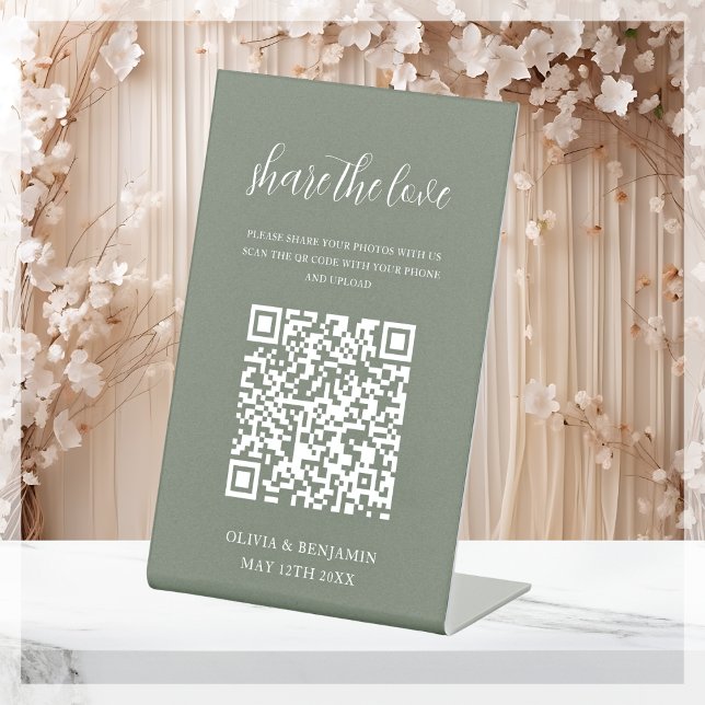 Signe De Table Vert sage | Partager Le Code QR D'Amour (Créateur téléchargé)