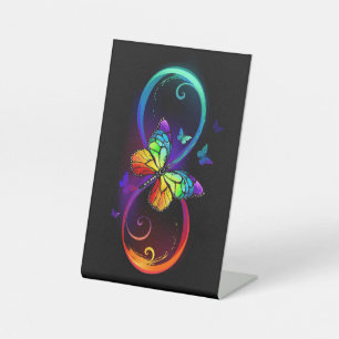 Signe De Table Vibrant infinity with rainbow butterfly on black