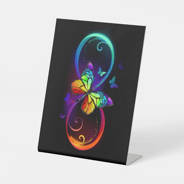 Signe De Table Vibrant infinity with rainbow butterfly on black (Recto)