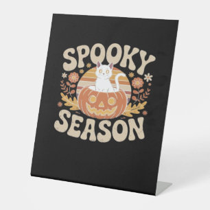 Signe De Table Vintage 90s Chat Citrouille Halloween rétro floral
