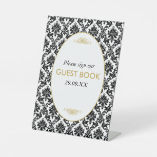 Signe De Table Vintage Gold Black & White Mariage damassé