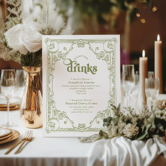 Signe De Table Vintage Olive Green Mariage Signature Boissons