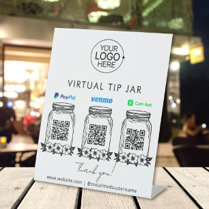 Signe De Table Virtual Tip Jar Logo PayPal Venmo Cash App Code QR