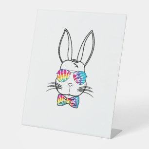 Signe De Table Visage de lapin avec Tie Dye Lunettes de soleil et