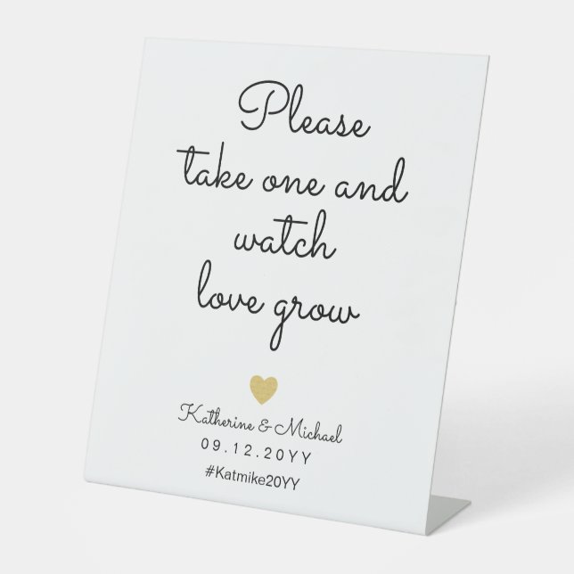Signe De Table Voir l'amour grandir Élégant Plante mariage Faveur (Recto)