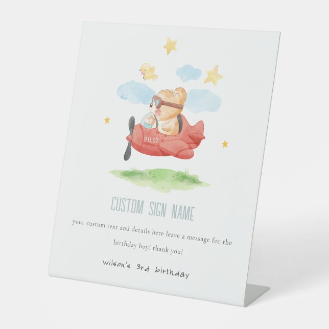 Signe De Table Voler Teddy Ours Animal Plane Anniversaire Personn (Recto)