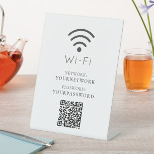 Signe De Table Votre logo code QR Wi-Fi minimaliste blanc