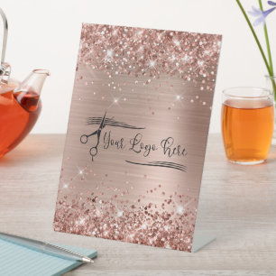 Signe De Table Votre logo d'entreprise Glittery Rose Gold Glam