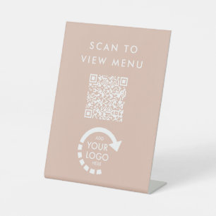 Signe De Table VOTRE PROPRE LOGO Beige QR Code Menu Signer