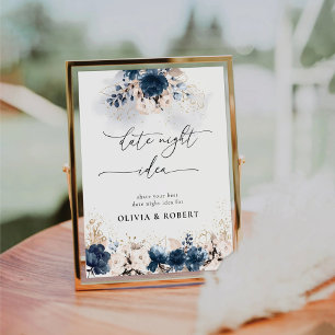 Signe De Table Voyant bleu marine et Rose poussiéreux Date Idée n