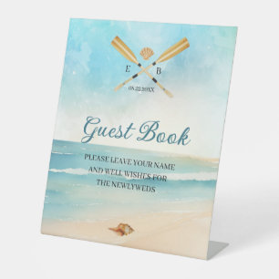 Signe De Table Watercolor Beach Oars Mariage Livre d'or