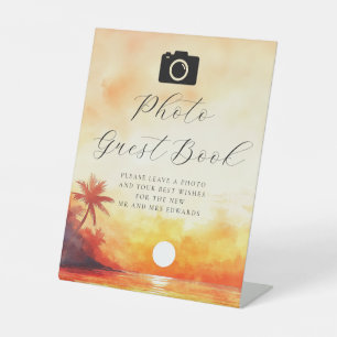Signe De Table Watercolor Beach Sunset Photo Mariage du livre d'o