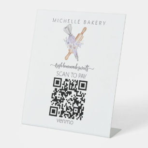 Signe De Table Watercolor Cake shop QR CODE Paiement