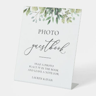 Signe De Table Watercolor Green Simple Elegant Photo Livre d'or