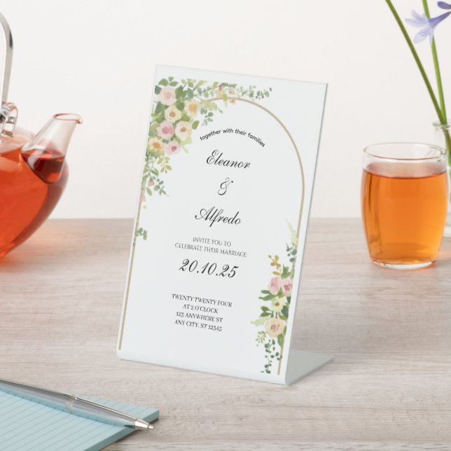 Signe De Table Watercolor Rose Wedding  (In SItu)