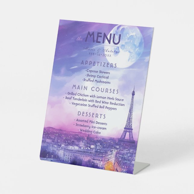 Signe De Table Wedding Menu Amour Éternel à la Parisienne  (Recto)