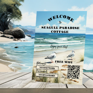 Signe De Table Welcome Beach House WiFi QR Code Entreprise