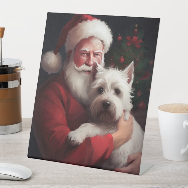 Signe De Table West Highland White Terrier Santa Claus Noël (In SItu)