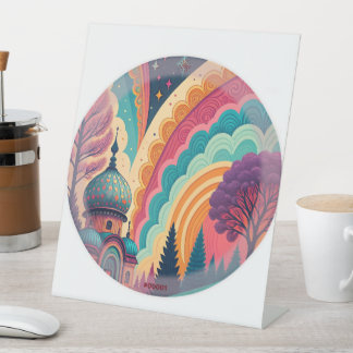Signe De Table Whimsical Rainbow Dome Pedestal Sign – Customize