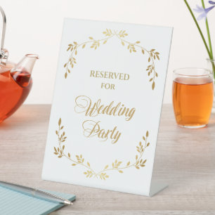 Signe De Table White Gold Leaf Wreath Party de mariage réservé