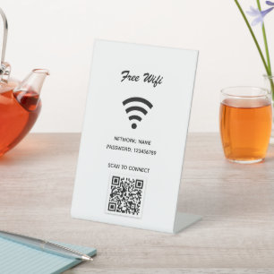 Signe De Table Wifi internet qr code scan pour connecter blanc