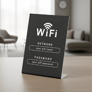 Signe De Table WIFI Network Login Table Sign | Simple Sleek Black