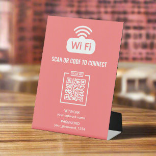Signe De Table WIFI QR Code Réseau Mot de passe rose