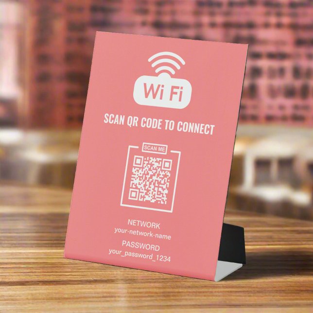 Signe De Table WIFI QR Code Réseau Mot de passe rose (Créateur téléchargé)