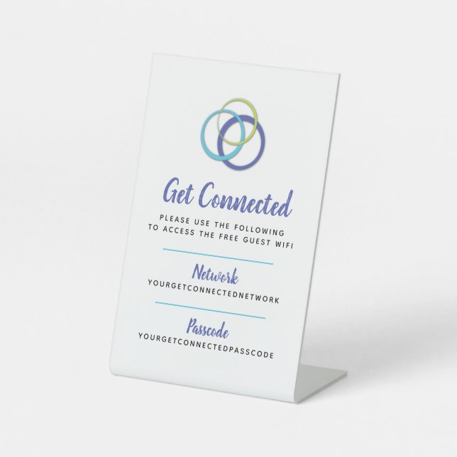 Signe De Table Wifi réseau code d'accès info client anneaux bleus (Recto)