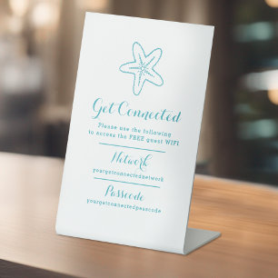 Signe De Table Wifi réseau code d'accès info invité étoile bleu