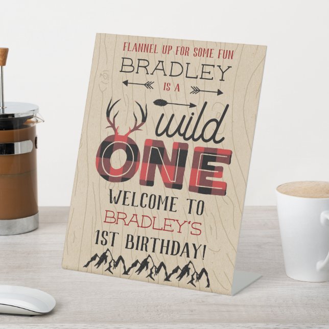 Signe De Table Wild One Boys Rustic Plaid Lumberjack 1er annivers (In SItu)