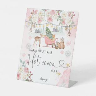 Signe De Table Winter Pink Woodland Animaux Hot Cocoa Bar