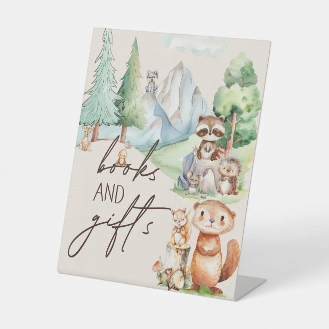 Signe De Table Woodland Animaux Boho Baby shower Livres Cadeaux (Recto)