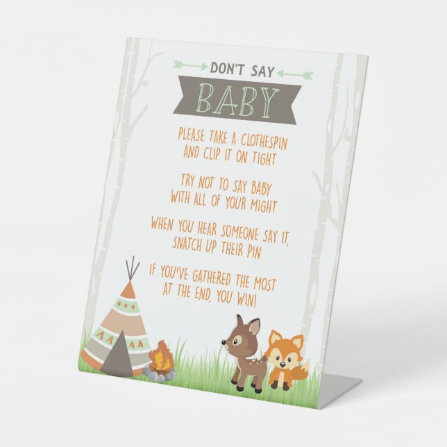 Signe De Table Woodland Camper ne pas dire Baby shower jeu (Recto)