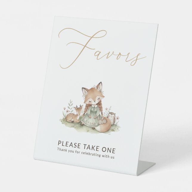 Signe De Table Woodland Fox Girl Favors Baby Shower (Recto)