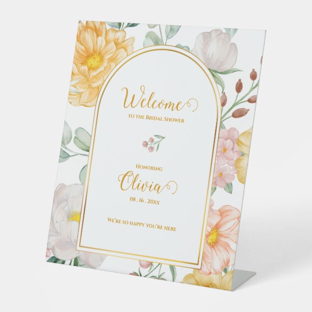 Signe De Table Yellow Floral Arch Design Bridal Shower Welcome  (Recto)
