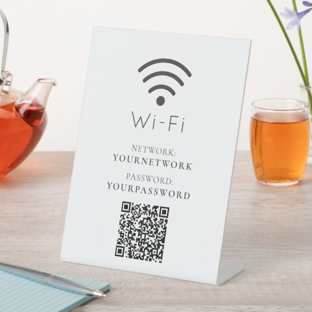 Signe De Table Your Logo Minimalist White Wi-Fi QR Code (In SItu)