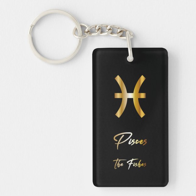 Signe de zodiaque Pisces, Porte - clé noir et or (Devant)