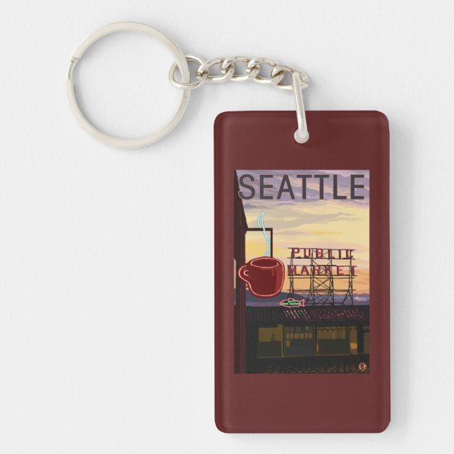 Signe du marché d'endroit de SeattlePike et vue de (Devant)