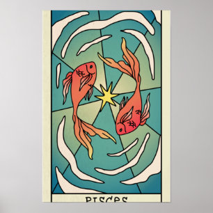 Signe du zodiaque Poissons Poster Abstrait Vintage