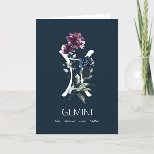 SIGNE Floral Zodiac Gemini Carte d'anniversaire (Devant)