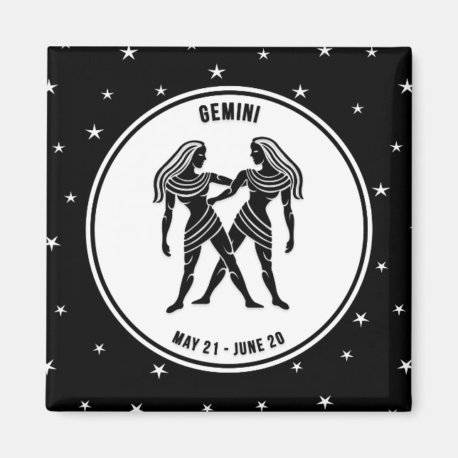 Signe Gemini Zodiac, aimant noir et blanc (Devant)