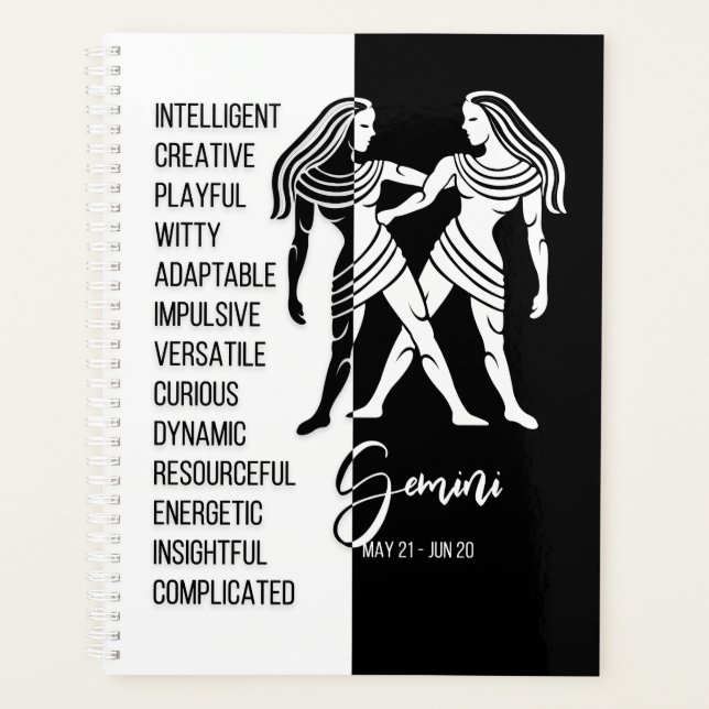 Signe Gemini Zodiac, noir et blanc (Devant)