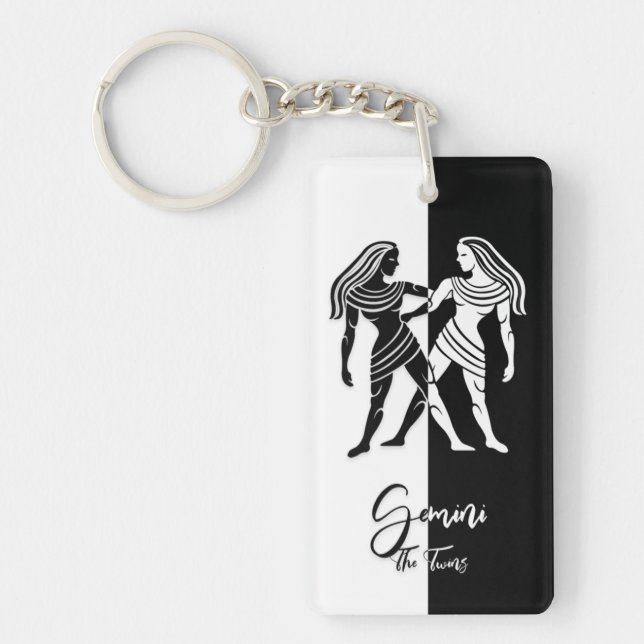 Signe Gemini Zodiac, Porte - clé noir et blanc (Devant)