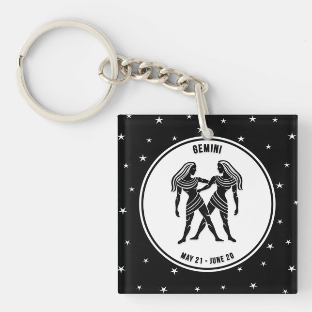 Signe Gemini Zodiac, Porte - clé noir et blanc (Devant)