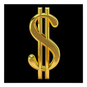 Signe or en dollars sur affiche noire