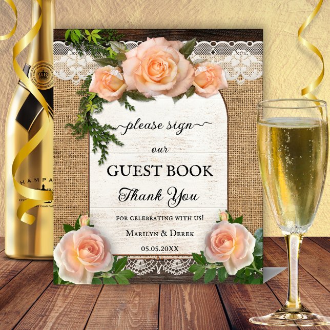 SIGNE PIÉTONNE Mariage rustique Rose (Créateur téléchargé)