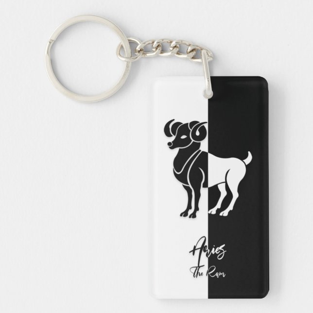 Signe Zodiac Aries, Porte - clé noir et blanc (Devant)