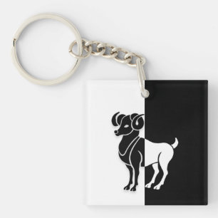 Signe Zodiac Aries, Porte - clé noir et blanc