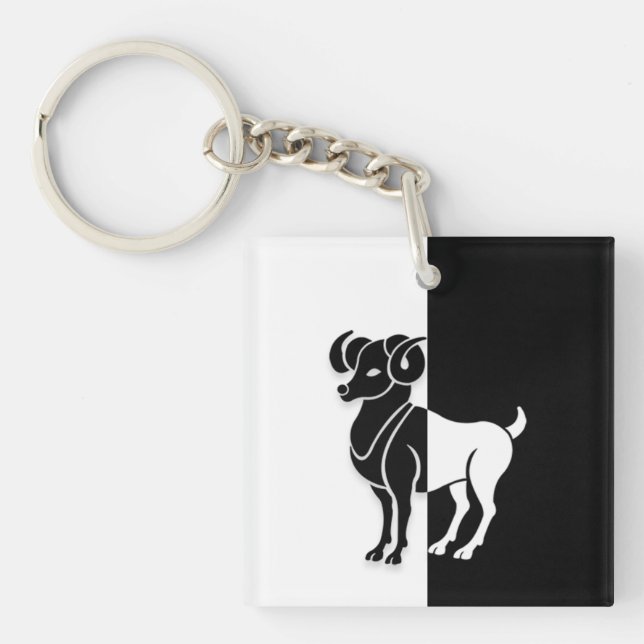 Signe Zodiac Aries, Porte - clé noir et blanc (Devant)